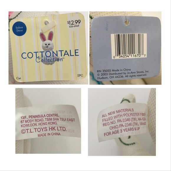 TL Toys Cat Kitten Embroidered Flowers Jointed Stuffed Plush Shelf Sitter 03 Tag - Picture 5 of 11